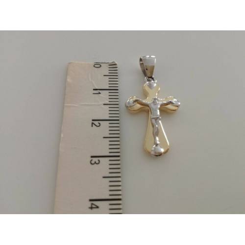 CIONDOLO CROCEFISSO CRISTO Pendente Oro 18 Kt 750% CROCE SACRA Giallo e Bianco - 3