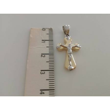 CIONDOLO CROCEFISSO CRISTO Pendente Oro 18 Kt 750% CROCE SACRA Giallo e Bianco - 3