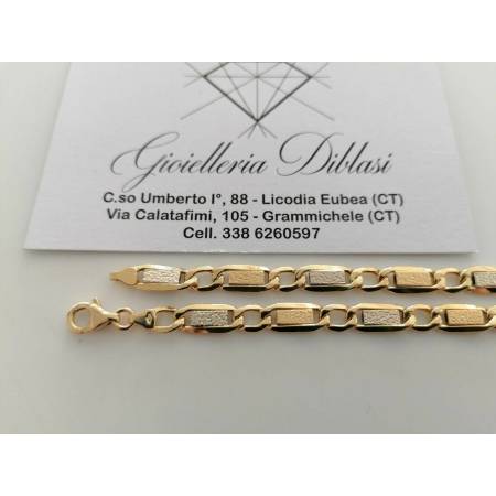 COLLANA ORO 18 KT 750% Giallo Bianco COLLIER Maglia CATENA Girocollo Uomo Donna - 2
