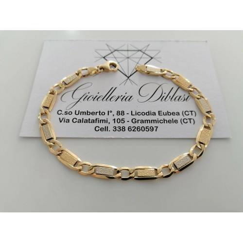 BRACCIALE ORO Bicolore GIALLO BIANCO 18 Kt 750% Uomo Donna Unisex Maglia CATENA - 1