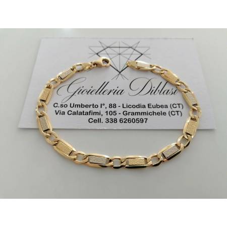 BRACCIALE ORO Bicolore GIALLO BIANCO 18 Kt 750% Uomo Donna Unisex Maglia CATENA - 1