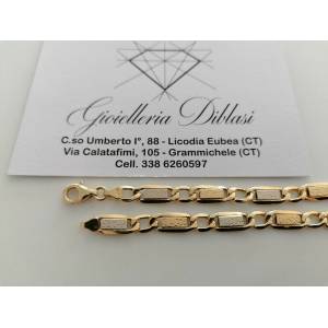 BRACCIALE ORO Bicolore GIALLO BIANCO 18 Kt 750% Uomo Donna Unisex Maglia CATENA - 1 2