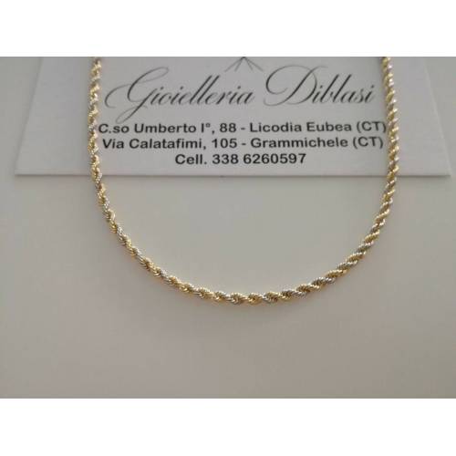 COLLANA ORO 18 KT 750% Donna Giallo Bianco CORDA Laser Girocollo COLLIER Catena - 1