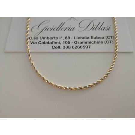 COLLANA ORO 18 KT 750% Donna Giallo Bianco CORDA Laser Girocollo COLLIER Catena - 1
