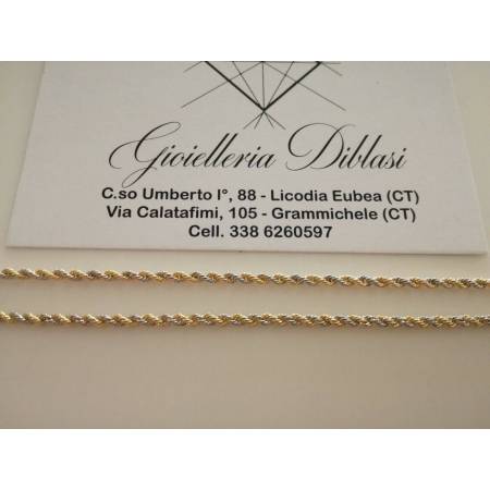 COLLANA ORO 18 KT 750% Donna Giallo Bianco CORDA Laser Girocollo COLLIER Catena - 2