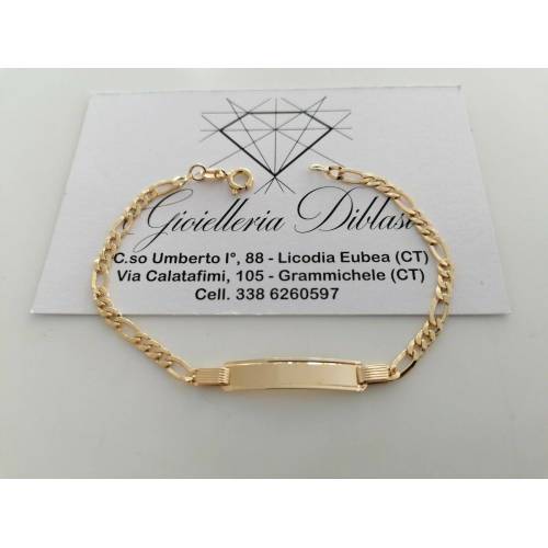 BRACCIALE Uomo Donna Unisex In ORO GIALLO 18 Karati 750% Con Targhetta Piastrina - 1