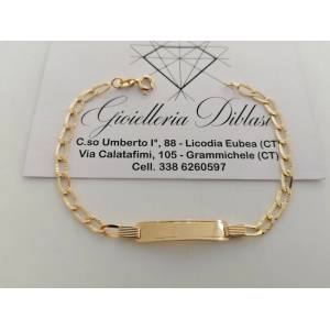 BRACCIALE Uomo Donna Unisex ORO GIALLO 18 Kt 750% Maglia Con Targhetta Piastra - 1