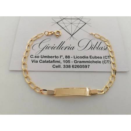 BRACCIALE Uomo Donna Unisex ORO GIALLO 18 Kt 750% Maglia Con Targhetta Piastra - 1