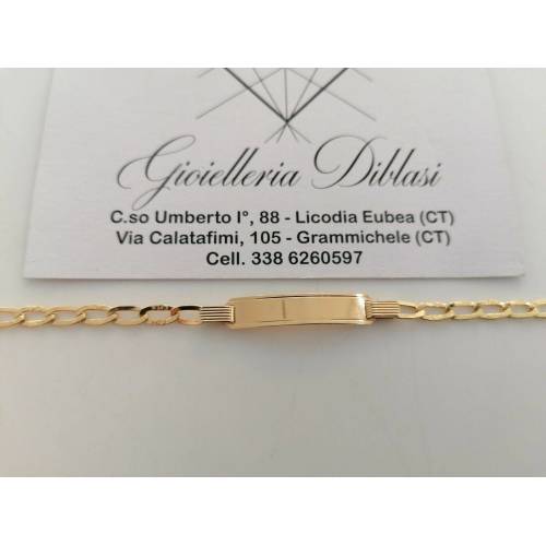 BRACCIALE Uomo Donna Unisex ORO GIALLO 18 Kt 750% Maglia Con Targhetta Piastra - 2