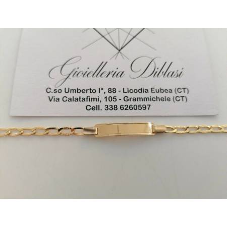 BRACCIALE Uomo Donna Unisex ORO GIALLO 18 Kt 750% Maglia Con Targhetta Piastra - 2