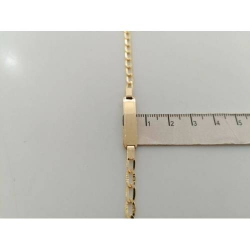 BRACCIALE Uomo Donna Unisex ORO GIALLO 18 Kt 750% Maglia Con Targhetta Piastra - 4