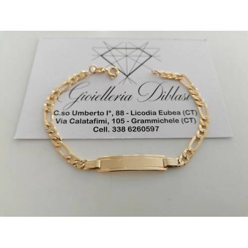 BRACCIALE Uomo Donna Unisex In ORO GIALLO 18 Karati 750% Con Targhetta Piastrina - 1