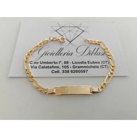 BRACCIALE Uomo Donna Unisex In ORO GIALLO 18 Karati 750% Con Targhetta Piastrina - 1