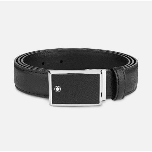 CINTURA MONTBLANC 114421 In Pelle Colore NERO Regolabile Acciaio Stampa Saffiano - 1