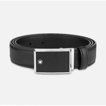CINTURA MONTBLANC 114421 In Pelle Colore NERO Regolabile Acciaio Stampa Saffiano - 1
