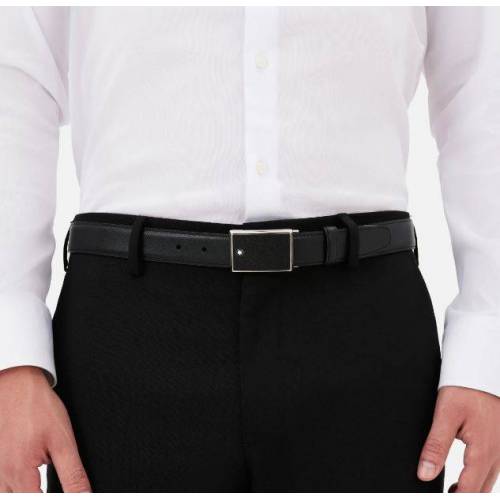 CINTURA MONTBLANC 114421 In Pelle Colore NERO Regolabile Acciaio Stampa Saffiano - 4