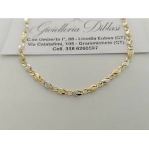 COLLANA Collier CATENA Girocollo ORO 18 KT 750% GIALLO BIANCO Maglia Uomo Donna - 1