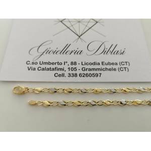 COLLANA Collier CATENA Girocollo ORO 18 KT 750% GIALLO BIANCO Maglia Uomo Donna - 1 2
