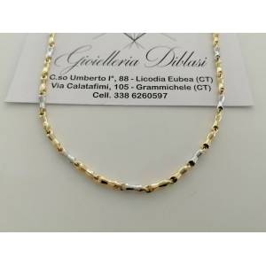 COLLANA Collier CATENA Girocollo ORO 18 KT 750% GIALLO BIANCO Maglia Uomo Donna - 1