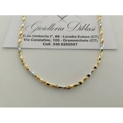 COLLANA Collier CATENA Girocollo ORO 18 KT 750% GIALLO BIANCO Maglia Uomo Donna - 1