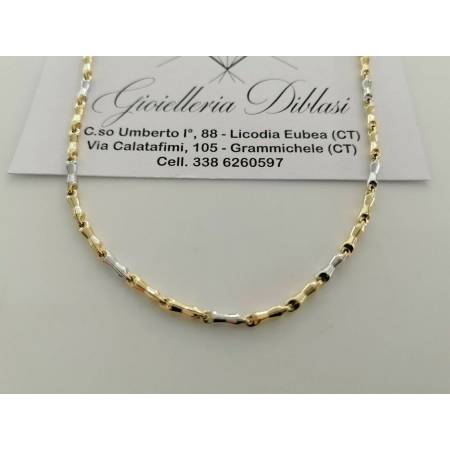 COLLANA Collier CATENA Girocollo ORO 18 KT 750% GIALLO BIANCO Maglia Uomo Donna - 1