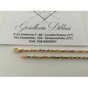 COLLANA Collier CATENA Girocollo ORO 18 KT 750% GIALLO BIANCO Maglia Uomo Donna - 1 2