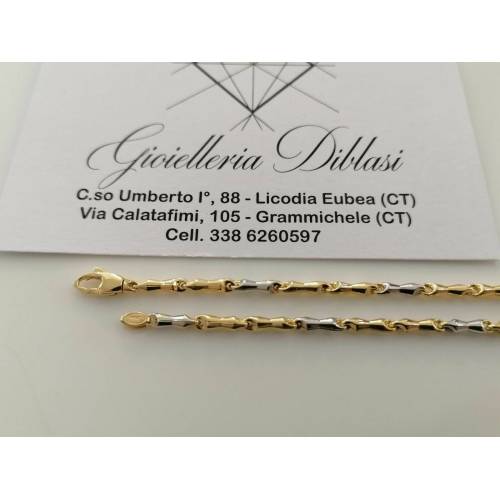 COLLANA Collier CATENA Girocollo ORO 18 KT 750% GIALLO BIANCO Maglia Uomo Donna - 2