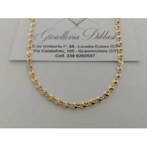COLLANA Collier CATENA Girocollo ORO 18 KT 750% GIALLO BIANCO Maglia Uomo Donna - 1