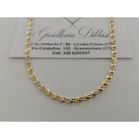 COLLANA Collier CATENA Girocollo ORO 18 KT 750% GIALLO BIANCO Maglia Uomo Donna - 1