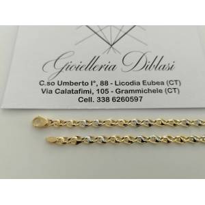 COLLANA Collier CATENA Girocollo ORO 18 KT 750% GIALLO BIANCO Maglia Uomo Donna - 1 2