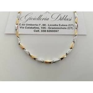 COLLANA Collier CATENA Girocollo ORO 18 KT 750% GIALLO BIANCO Maglia Uomo Donna - 1