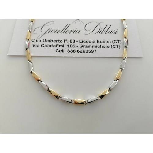 COLLANA Collier CATENA Girocollo ORO 18 KT 750% GIALLO BIANCO Maglia Uomo Donna - 1