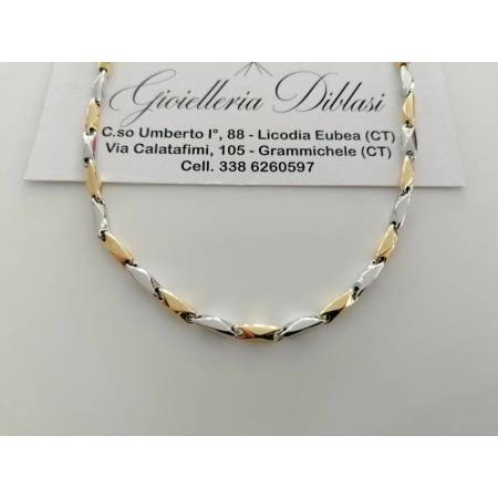 COLLANA Collier CATENA Girocollo ORO 18 KT 750% GIALLO BIANCO Maglia Uomo Donna - 1