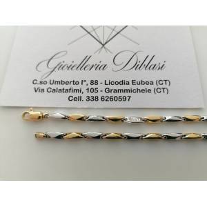 COLLANA Collier CATENA Girocollo ORO 18 KT 750% GIALLO BIANCO Maglia Uomo Donna - 1 2