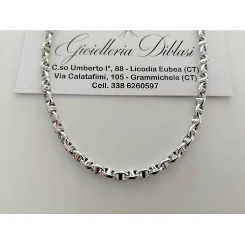 COLLANA ORO BIANCO 18 Kt 750% Uomo Donna Unisex Maglia CATENA Collier Girocollo - 1