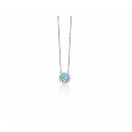 COLLANA MILUNA Gemma Del Cielo TOPAZIO AZZURRO Tondo Argento 925% CLD4368 - 1