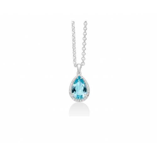 COLLANA MILUNA Gemma Del Cielo TOPAZIO AZZURRO Goccia Argento 925% CLD4348 - 1