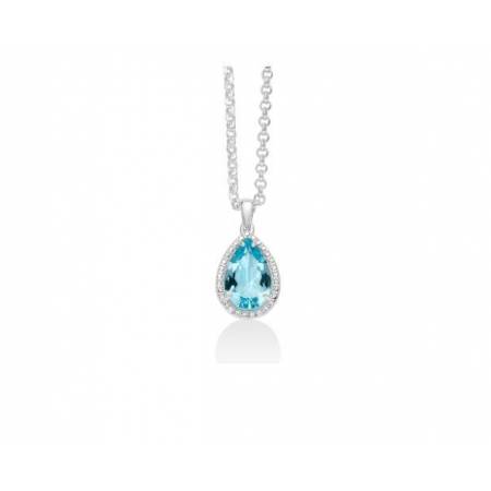 COLLANA MILUNA Gemma Del Cielo TOPAZIO AZZURRO Goccia Argento 925% CLD4348 - 1