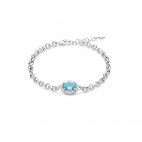 BRACCIALE MILUNA Gemma Del Cielo TOPAZIO AZZURRO Ovale Argento 925% BRD909 - 1