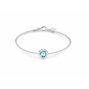 BRACCIALE MILUNA Rigido Gemma Del Cielo TOPAZIO AZZURRO Cuore Argento 925% BRD926 - 1