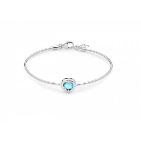 BRACCIALE MILUNA Rigido Gemma Del Cielo TOPAZIO AZZURRO Cuore Argento 925% BRD926 - 1
