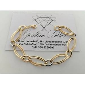 BRACCIALE Donna In ORO 18 Karati 750% Bicolore GIALLO BIANCO Maglia Ovali CATENA - 1