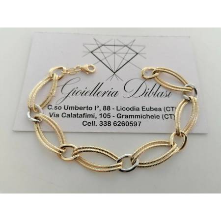 BRACCIALE Donna In ORO 18 Karati 750% Bicolore GIALLO BIANCO Maglia Ovali CATENA - 1