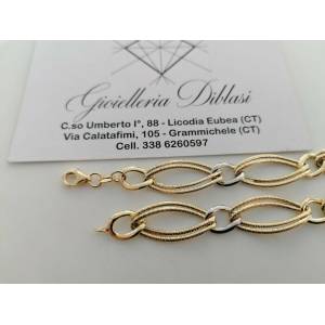 BRACCIALE Donna In ORO 18 Karati 750% Bicolore GIALLO BIANCO Maglia Ovali CATENA - 1 2