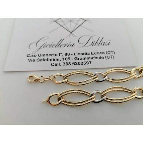 BRACCIALE Donna In ORO 18 Karati 750% Bicolore GIALLO BIANCO Maglia Ovali CATENA - 2
