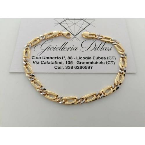 BRACCIALE In ORO 18 Karati 750% Uomo Donna Bicolore GIALLO BIANCO Maglia Catena - 1