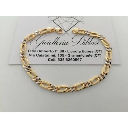 BRACCIALE In ORO 18 Karati 750% Uomo Donna Bicolore GIALLO BIANCO Maglia Catena - 1