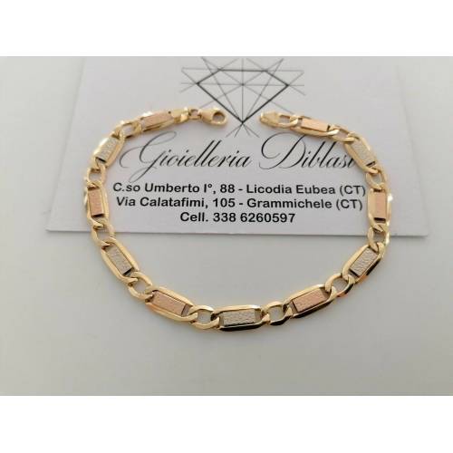 BRACCIALE Uomo Donna Unisex ORO GIALLO BIANCO ROSSO 18 Karati 750% Maglia Catena - 1