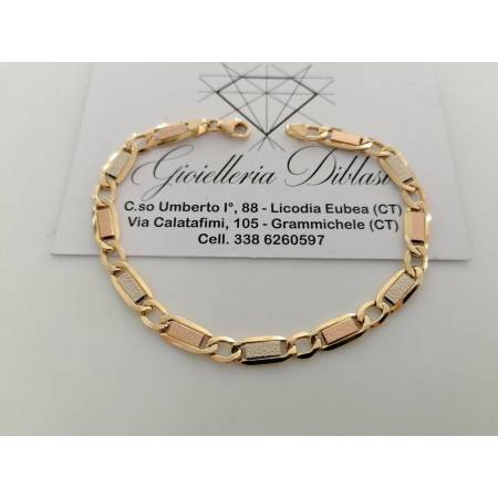 BRACCIALE Uomo Donna Unisex ORO GIALLO BIANCO ROSSO 18 Karati 750% Maglia Catena - 1
