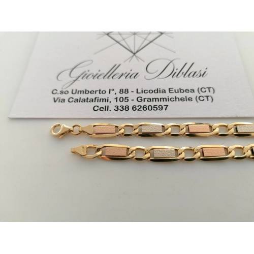 BRACCIALE Uomo Donna Unisex ORO GIALLO BIANCO ROSSO 18 Karati 750% Maglia Catena - 2